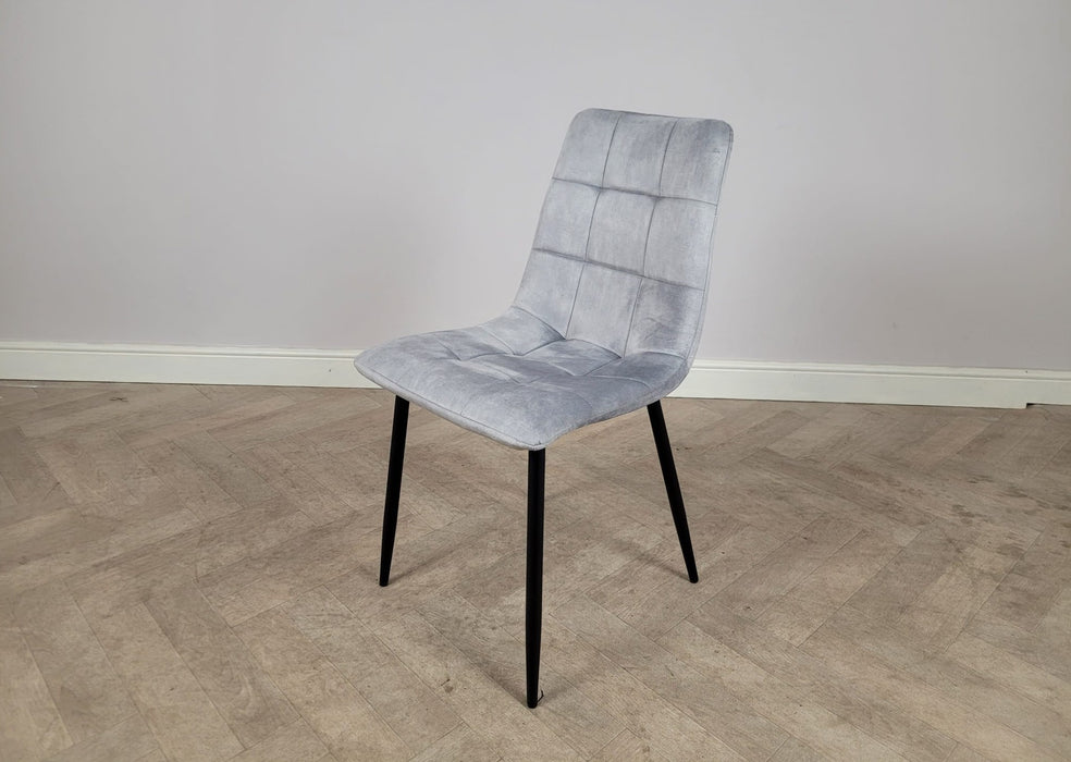 Modern Style Stirling Light Grey Silver Velvet Dining Chairs Black Metal Leg