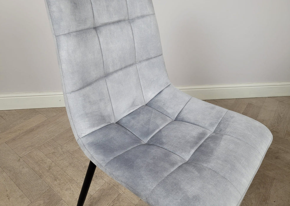 Modern Style Stirling Light Grey Silver Velvet Dining Chairs Black Metal Leg