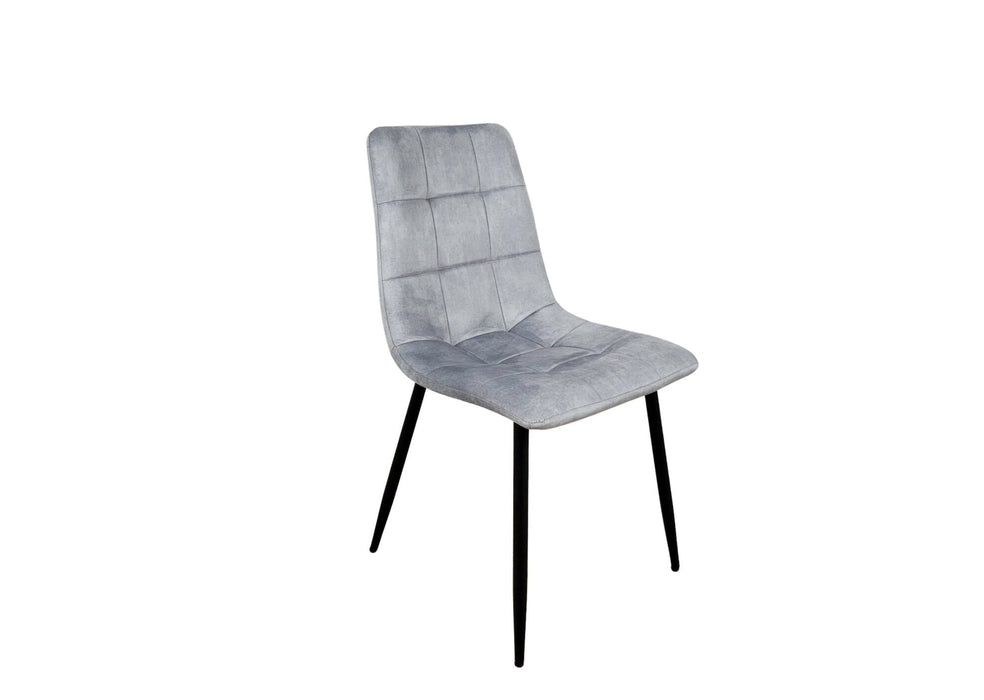 Modern Style Stirling Light Grey Silver Velvet Dining Chairs Black Metal Leg