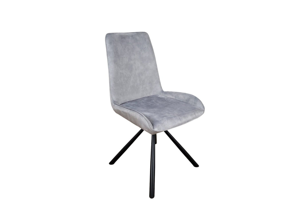 Modern Style York Light Grey Silver Velvet Dining Chairs Black Metal Leg