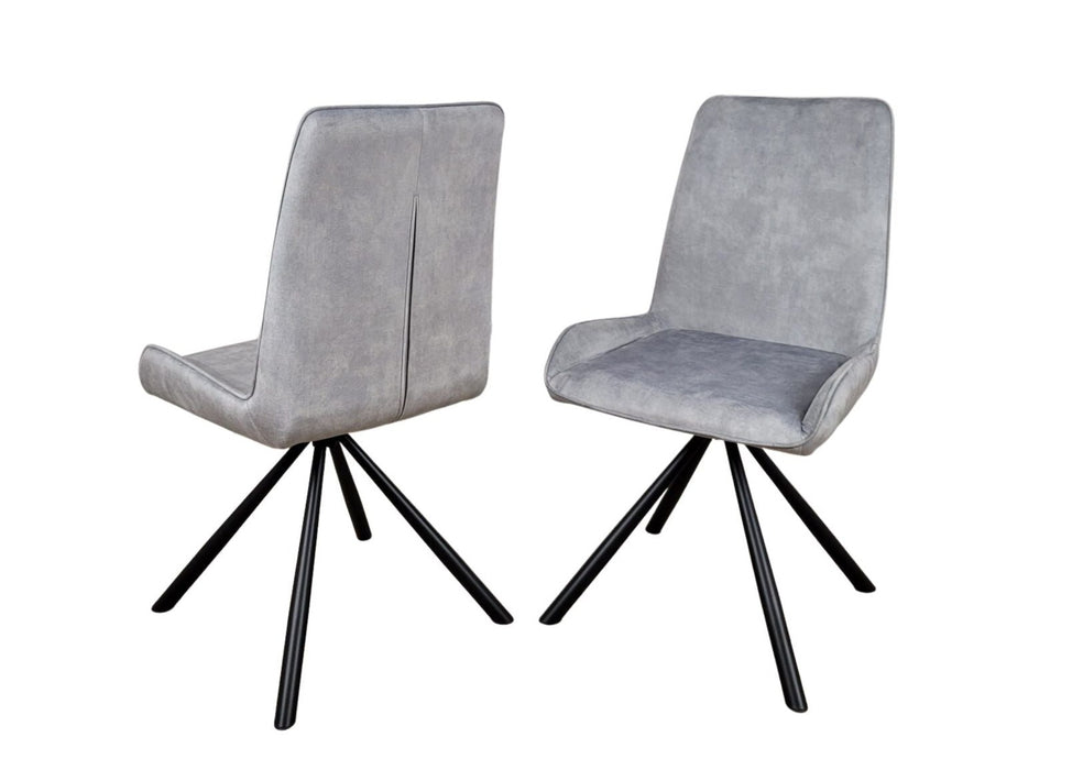 Modern Style York Light Grey Silver Velvet Dining Chairs Black Metal Leg