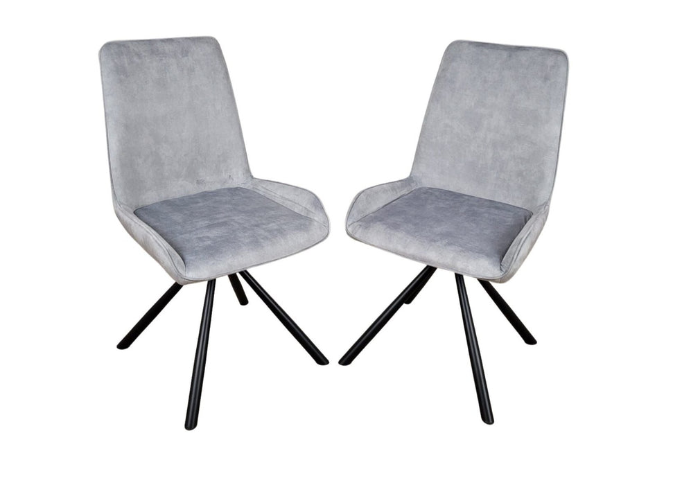 Modern Style York Light Grey Silver Velvet Dining Chairs Black Metal Leg