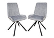 Modern Style York Light Grey Silver Velvet Dining Chairs Black Metal Leg