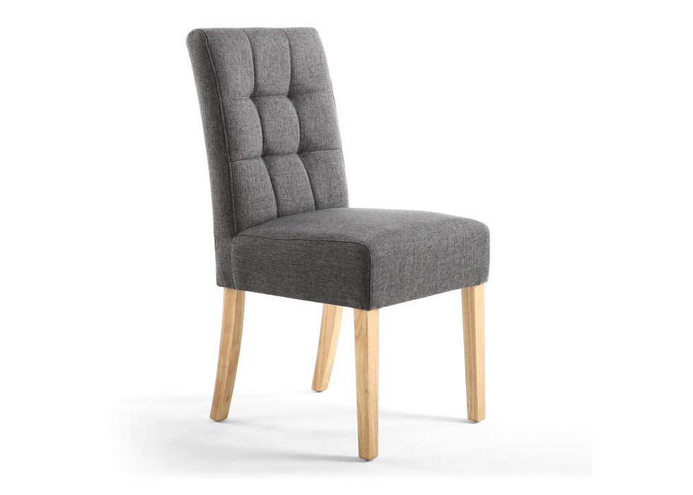 Set of 2 Moseley Waffle Linen Effect Steel Grey Dining Chairs with Natural Legs