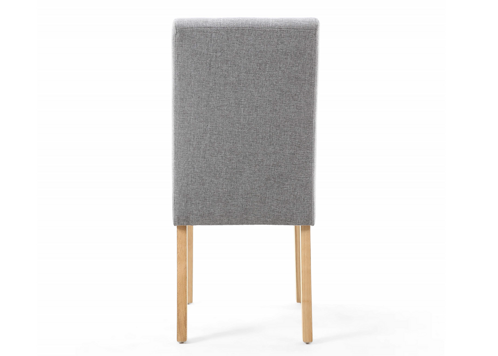 Set of 2 Moseley Waffle Effect Linen Silver Dining Chairs with Natural Legs