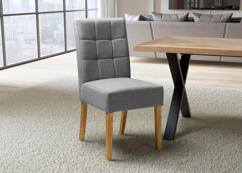 Set of 2 Moseley Waffle Effect Linen Silver Dining Chairs with Natural Legs