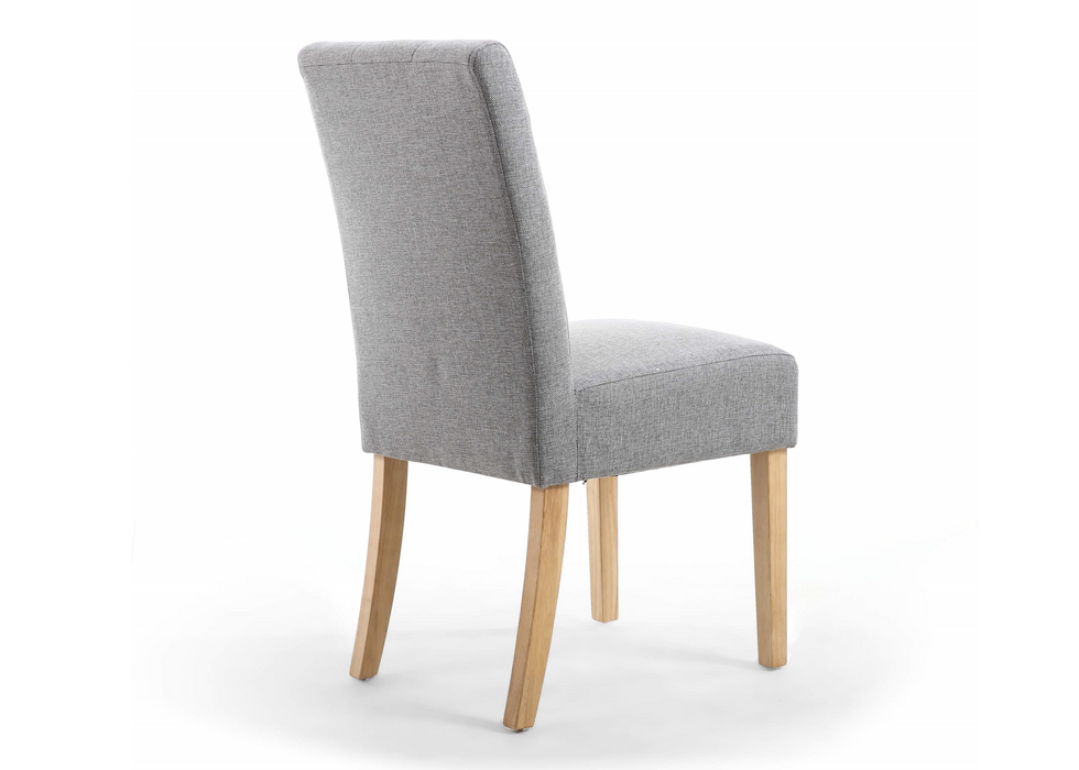 Set of 2 Moseley Waffle Effect Linen Silver Dining Chairs with Natural Legs