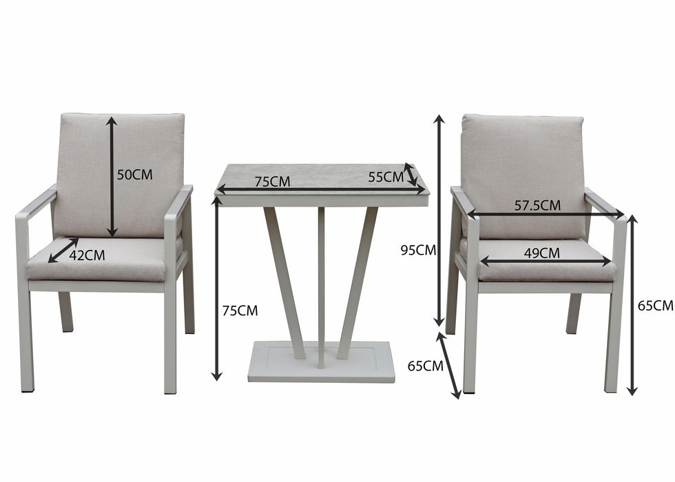 Neptune Aluminium Outdoor 3 Piece Bistro Dining Chair Set