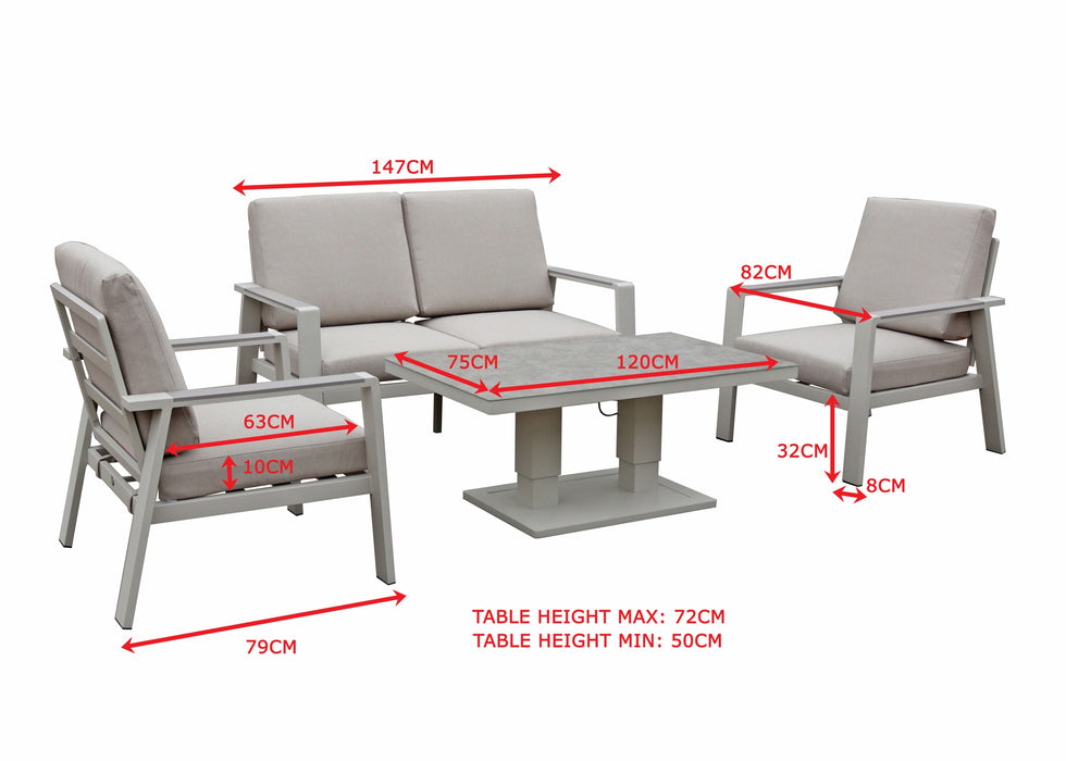 Neptune Aluminium Outdoor 4 Seater Sofa Bistro Set with Rise & Fall Table