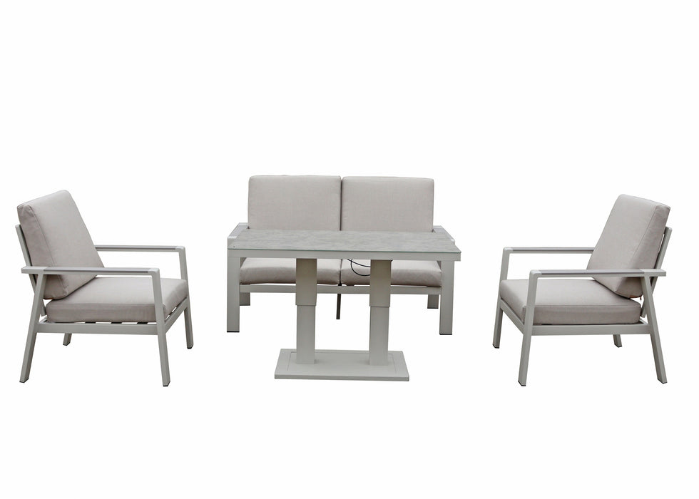 Neptune Aluminium Outdoor 4 Seater Sofa Bistro Set with Rise & Fall Table