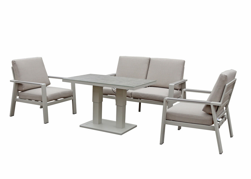 Neptune Aluminium Outdoor 4 Seater Sofa Bistro Set with Rise & Fall Table