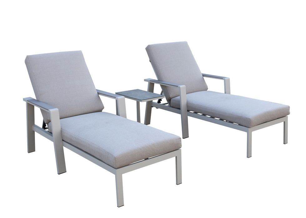 Neptune Aluminium Outdoor Sun lounger Set with Side Drinks Table