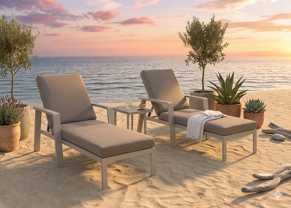 Neptune Aluminium Outdoor Sun lounger Set with Side Drinks Table