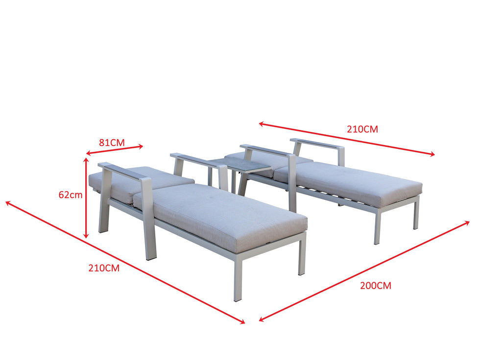 Neptune Aluminium Outdoor Sun lounger Set with Side Drinks Table