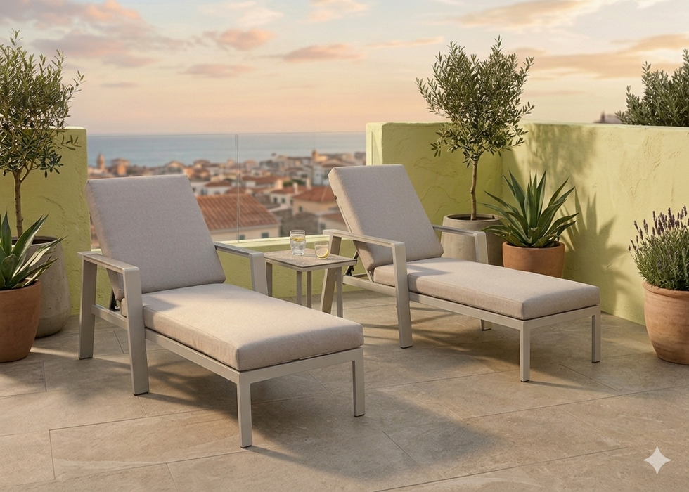 Neptune Aluminium Outdoor Sun lounger Set with Side Drinks Table
