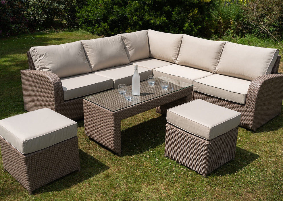 Twilight Natural Rattan Recliner Corner Sofa Coffee Table Set