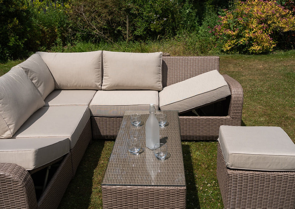 Twilight Natural Rattan Recliner Corner Sofa Coffee Table Set
