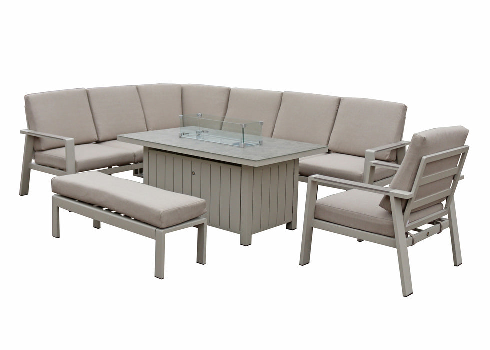 Neptune Aluminium Rectangle Corner Sofa Dining Set with Gas Firepit Table