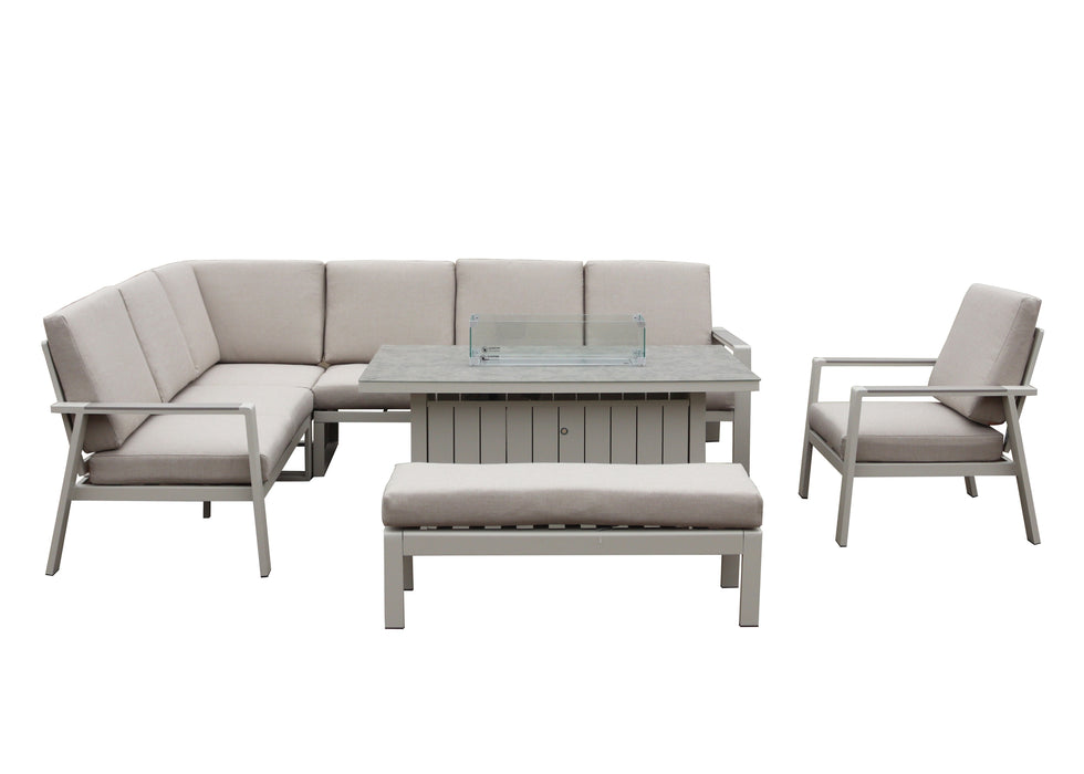 Neptune Aluminium Rectangle Corner Sofa Dining Set with Gas Firepit Table