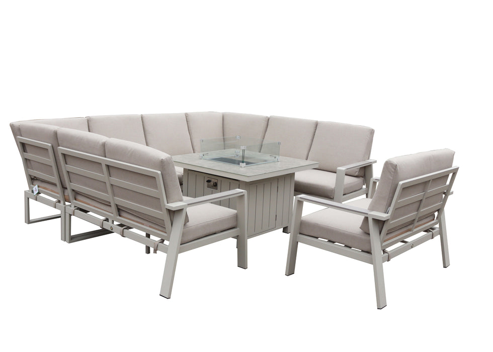 Neptune Aluminium Large U Shape Corner Sofa Dining Set with Gas Firepit Table