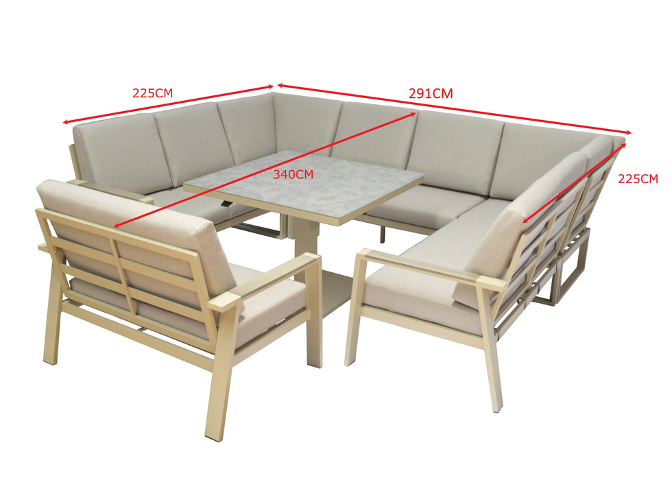 Neptune Aluminium Large U Shape Corner Sofa Dining Set with Rising up/ down Dining Table
