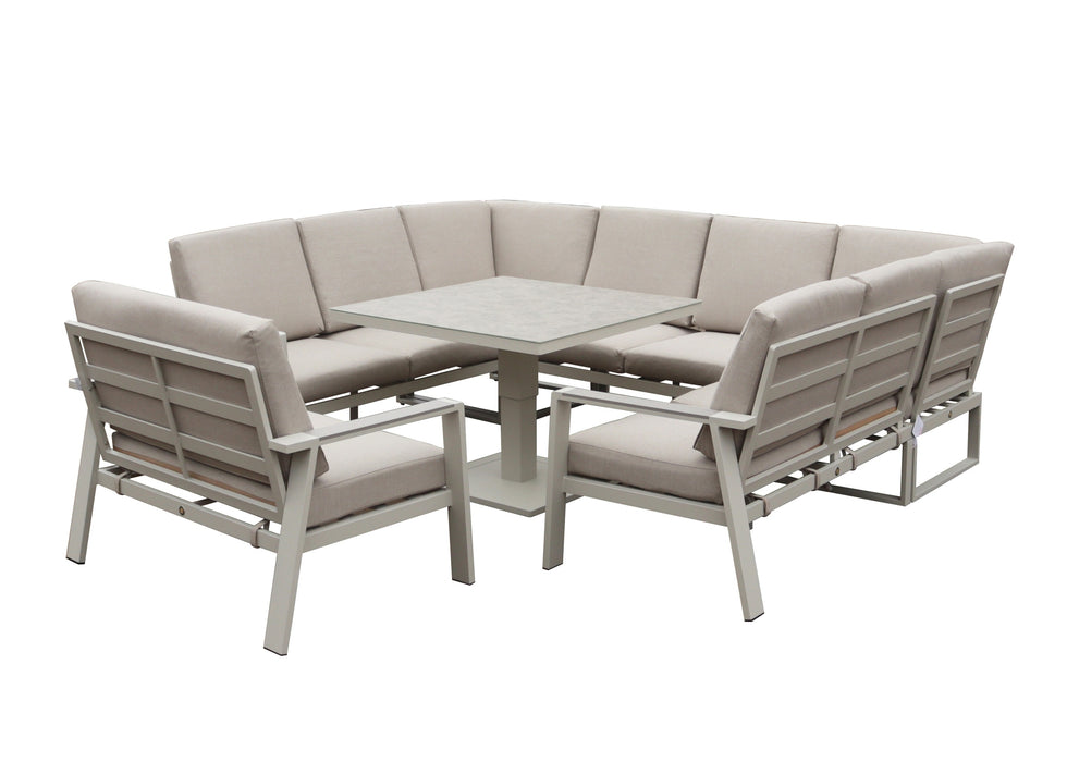 Neptune Aluminium Large U Shape Corner Sofa Dining Set with Rising up/ down Dining Table