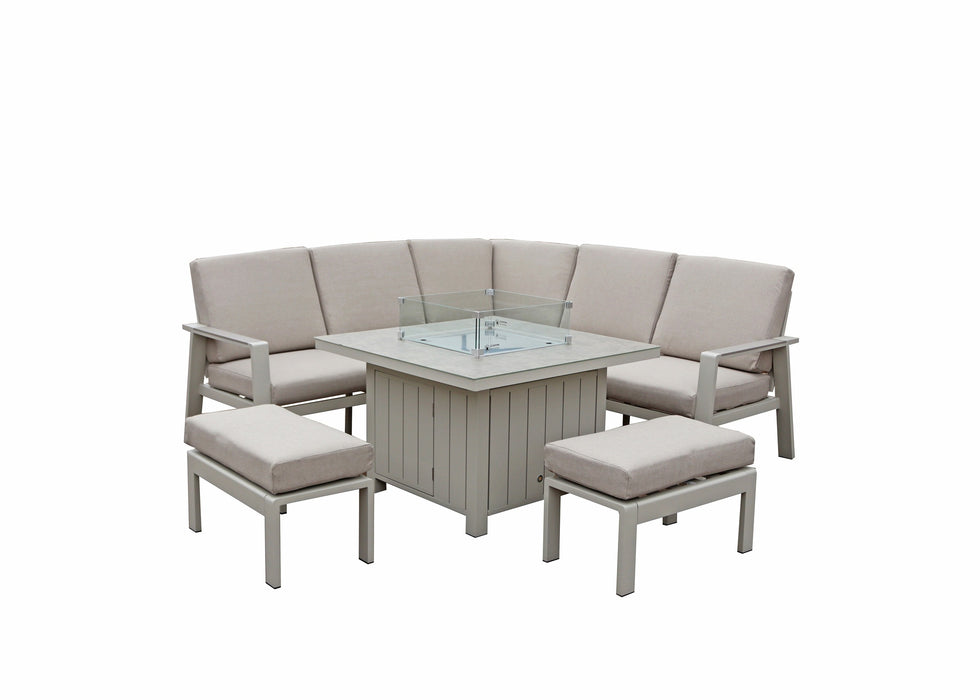 Neptune Outdoor Garden Aluminium Corner Sofa Dining Set with Gas Firepit Table