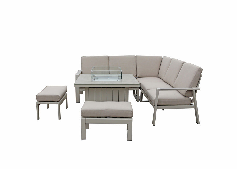 Neptune Outdoor Garden Aluminium Corner Sofa Dining Set with Gas Firepit Table