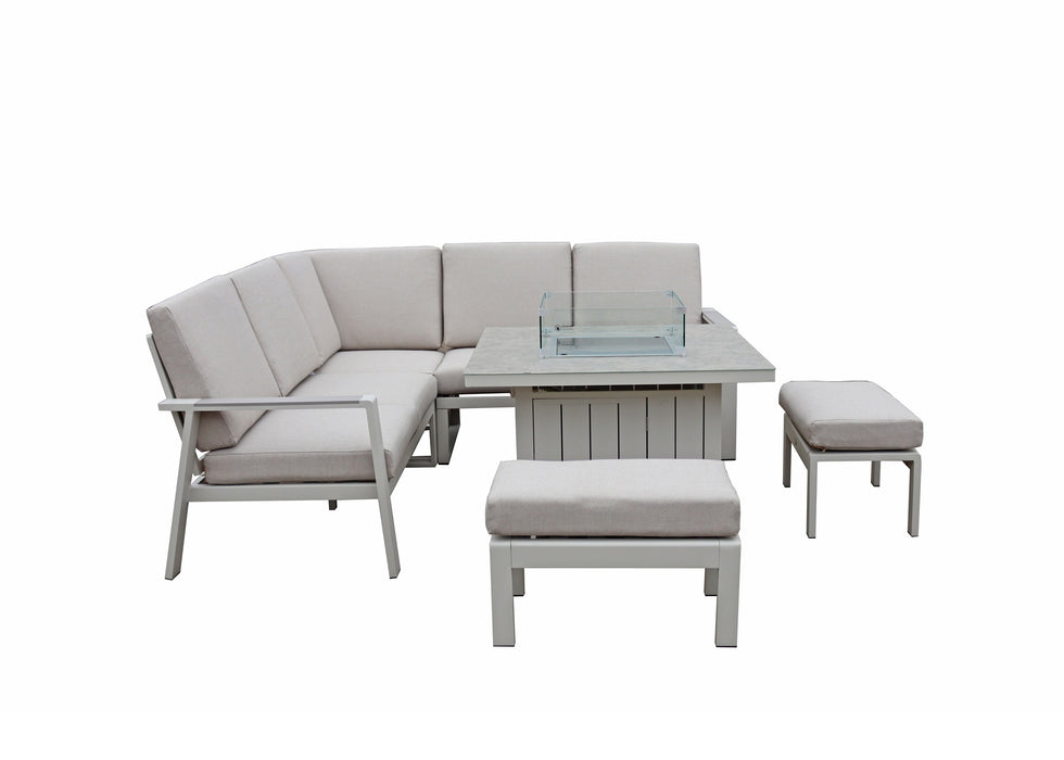 Neptune Outdoor Garden Aluminium Corner Sofa Dining Set with Gas Firepit Table