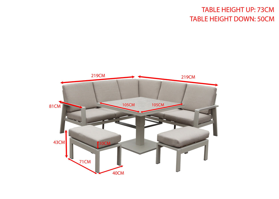 Neptune Aluminium Square Corner Sofa Dining Set with Rising up/ down Dining Table