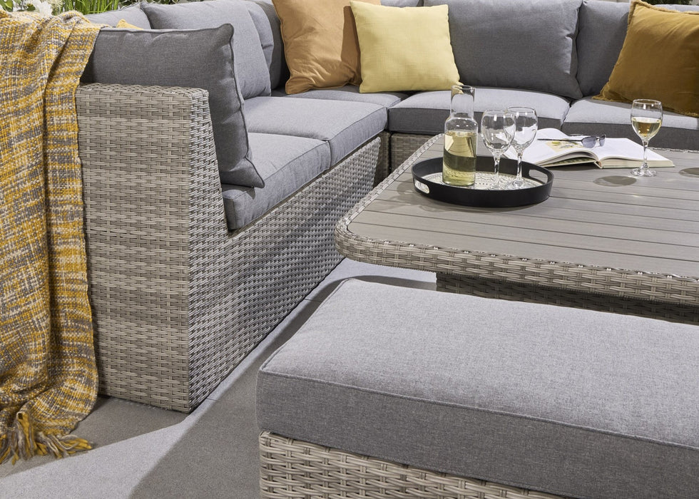 Norfolk Brancaster Aluminium Outdoor Rattan Large Corner Set with Rising Dining Table