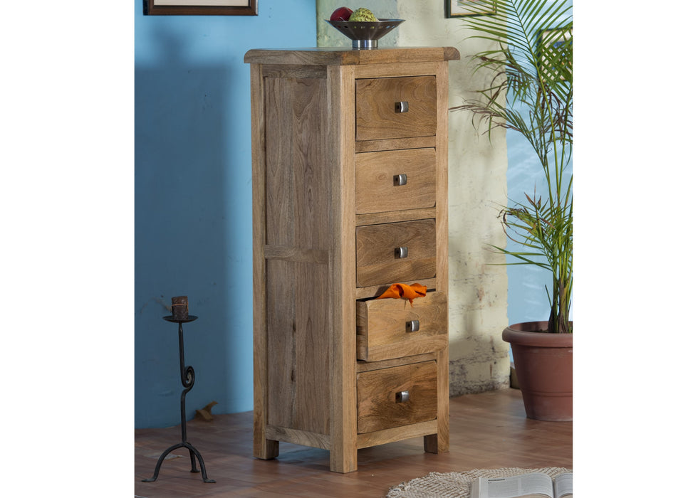 Odisha Solid Chunky Mango Wood 5 Drawer Tallboy / Chest of Drawers