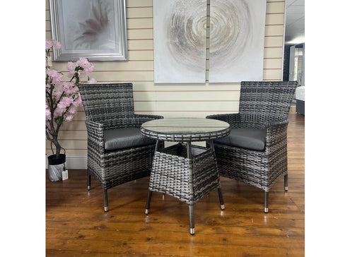 'Devon' Outdoor Grey Rattan 2 Seater Bistro Table Balcony Garden Set