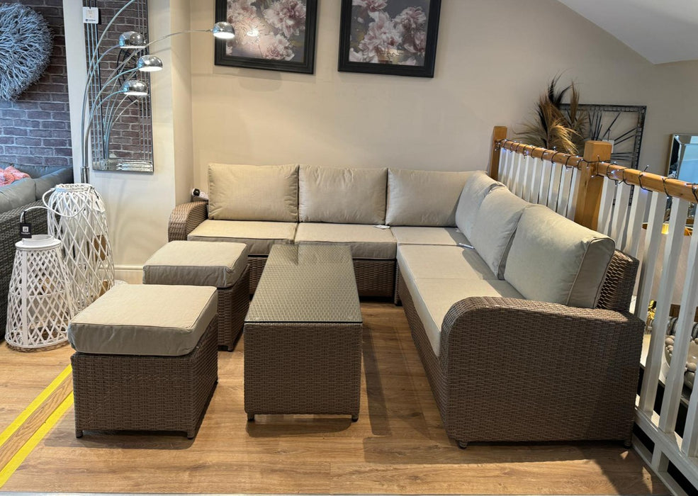 Twilight Natural Rattan Recliner Corner Sofa Coffee Table Set