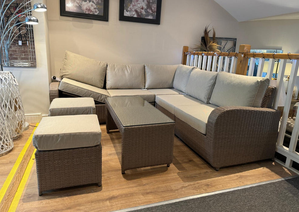Twilight Natural Rattan Recliner Corner Sofa Coffee Table Set