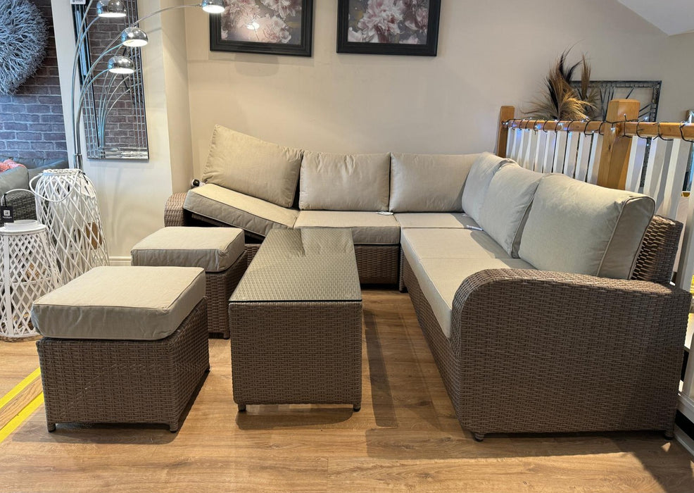Twilight Natural Rattan Recliner Corner Sofa Coffee Table Set