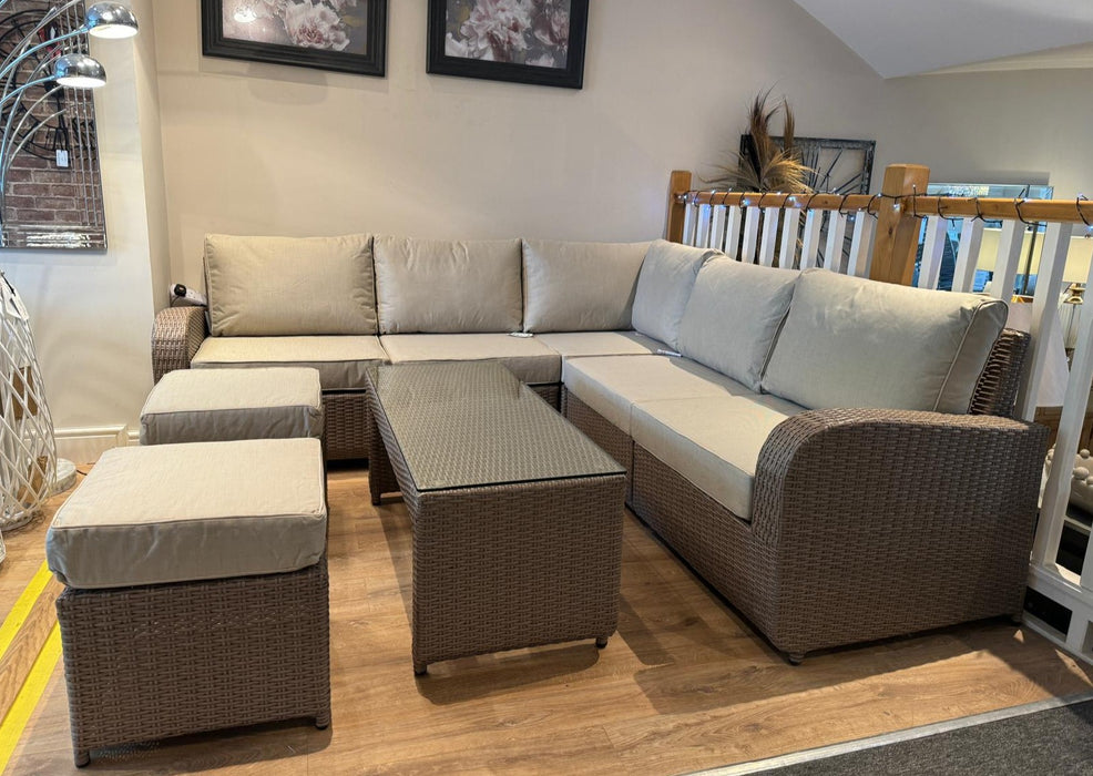 Twilight Natural Rattan Recliner Corner Sofa Coffee Table Set