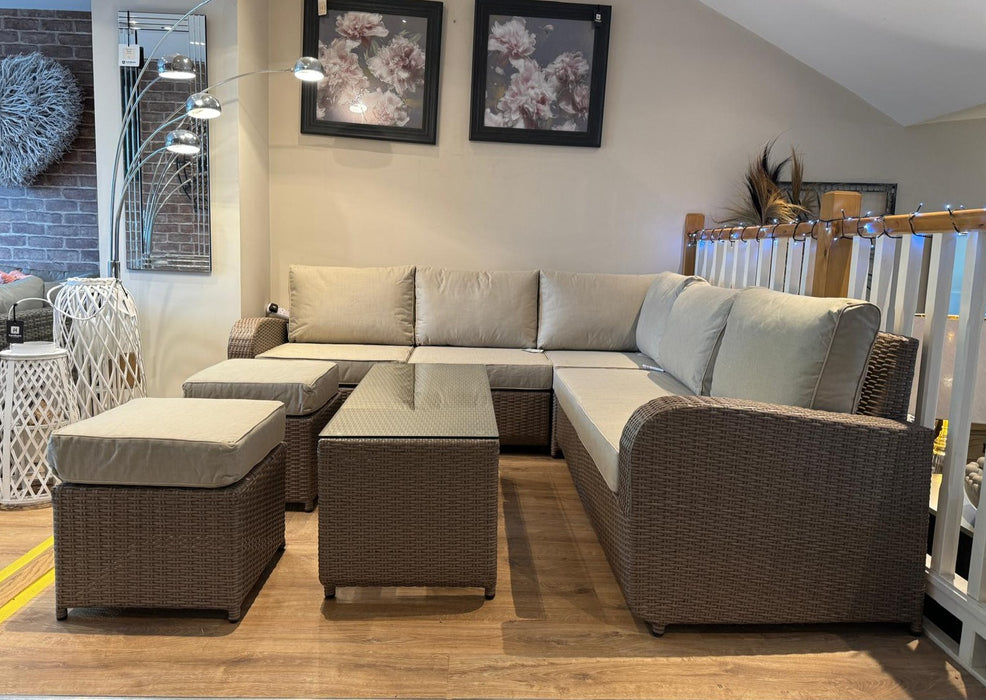 Twilight Natural Rattan Recliner Corner Sofa Coffee Table Set