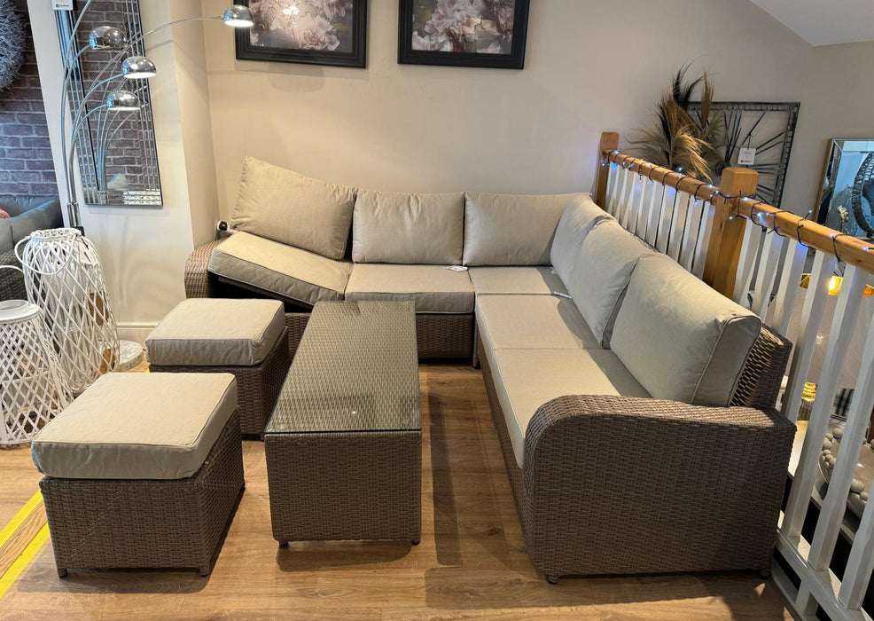 Twilight Natural Rattan Recliner Corner Sofa Coffee Table Set