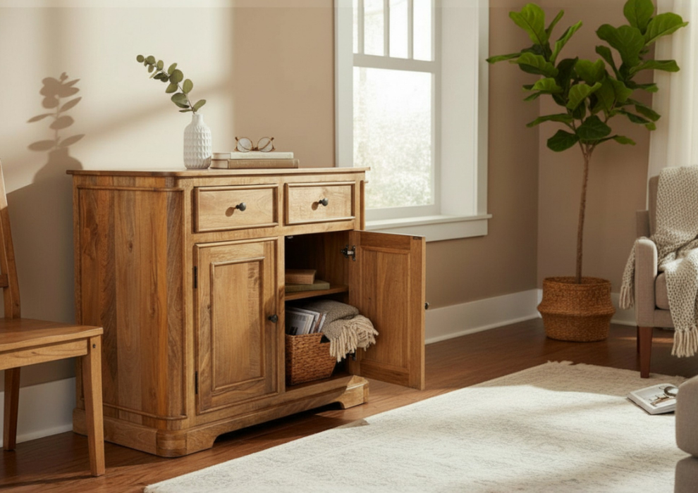 Roostwood 'Clent' Modern Solid Mango Wood Small 2 Door 2 Drawer Sideboard