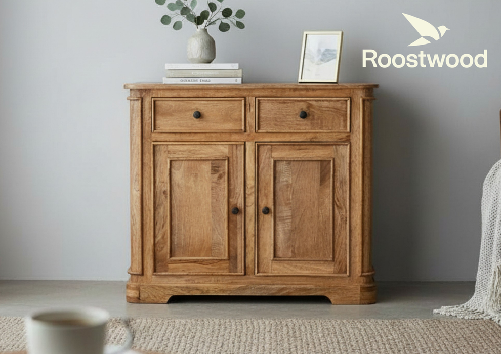 Roostwood 'Clent' Modern Solid Mango Wood Small 2 Door 2 Drawer Sideboard