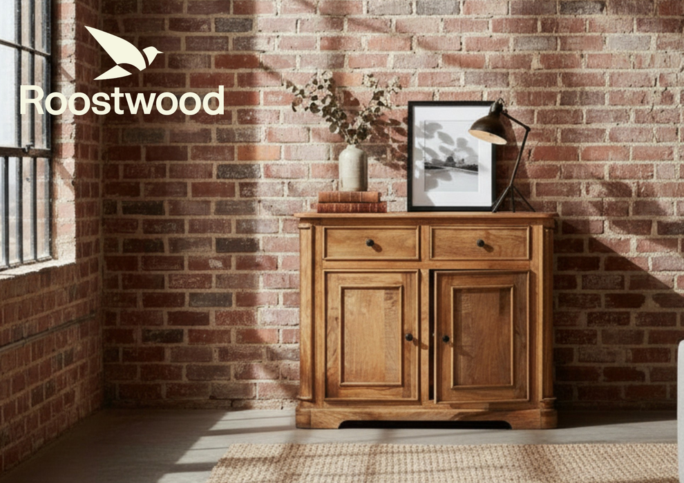 Roostwood 'Clent' Modern Solid Mango Wood Small 2 Door 2 Drawer Sideboard