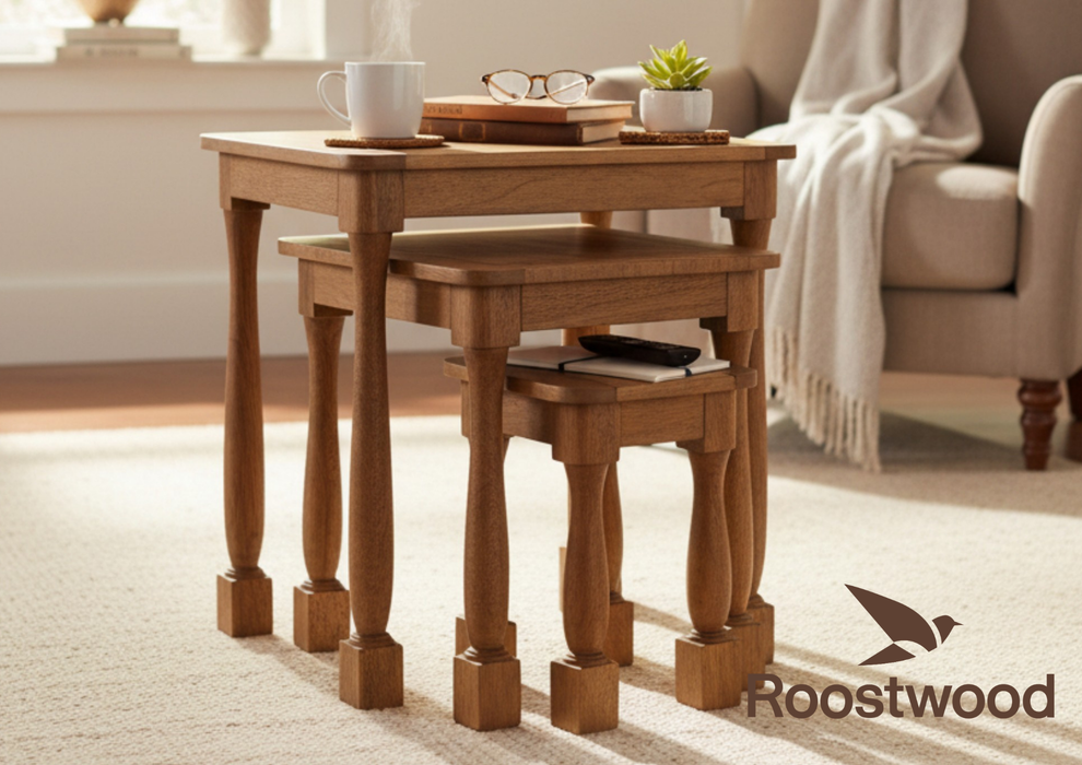 Roostwood 'Clent' Modern Solid Mango Wood Occasional Nest Of 3 Side Tables