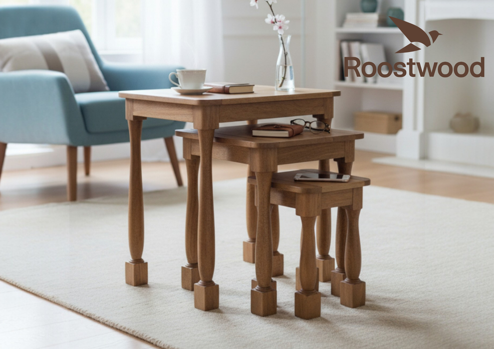 Roostwood 'Clent' Modern Solid Mango Wood Occasional Nest Of 3 Side Tables