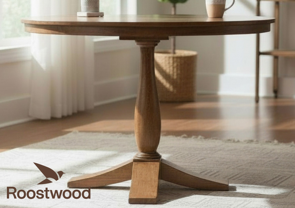 Roostwood 'Clent' Modern Solid Mango Wood Large 110cm Round Dining Table