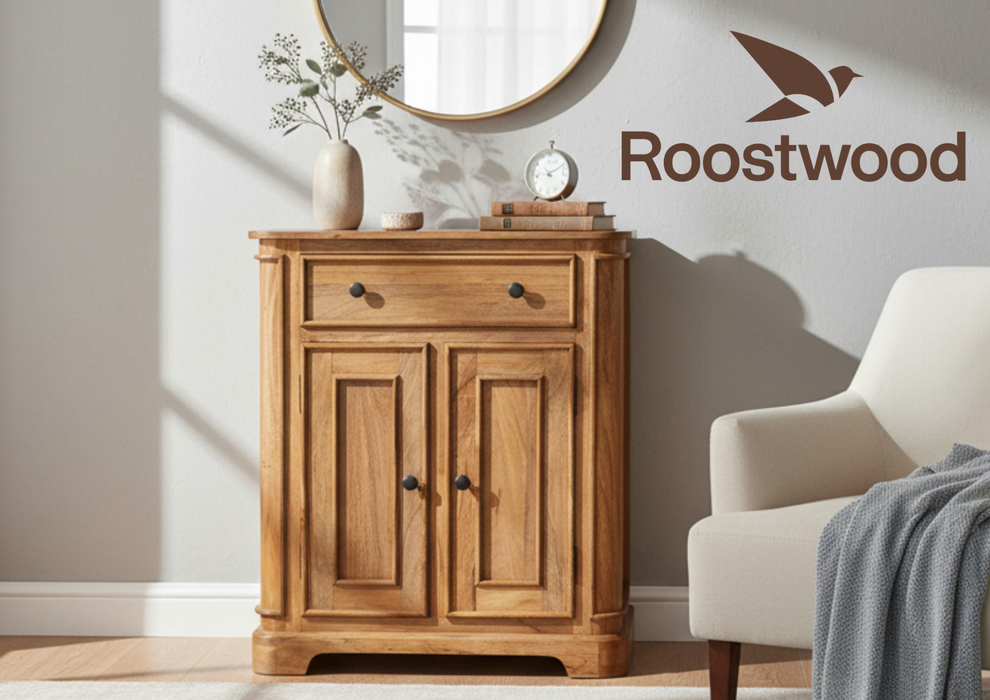 Roostwood 'Clent' Modern Solid Mango Wood Small Hall Cabinet Sideboard
