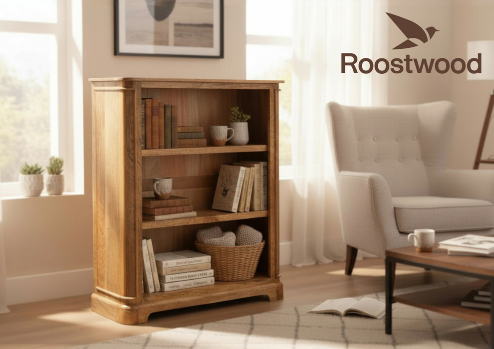 Roostwood 'Clent' Modern Solid Mango Wood Small Bookcase Storage Unit