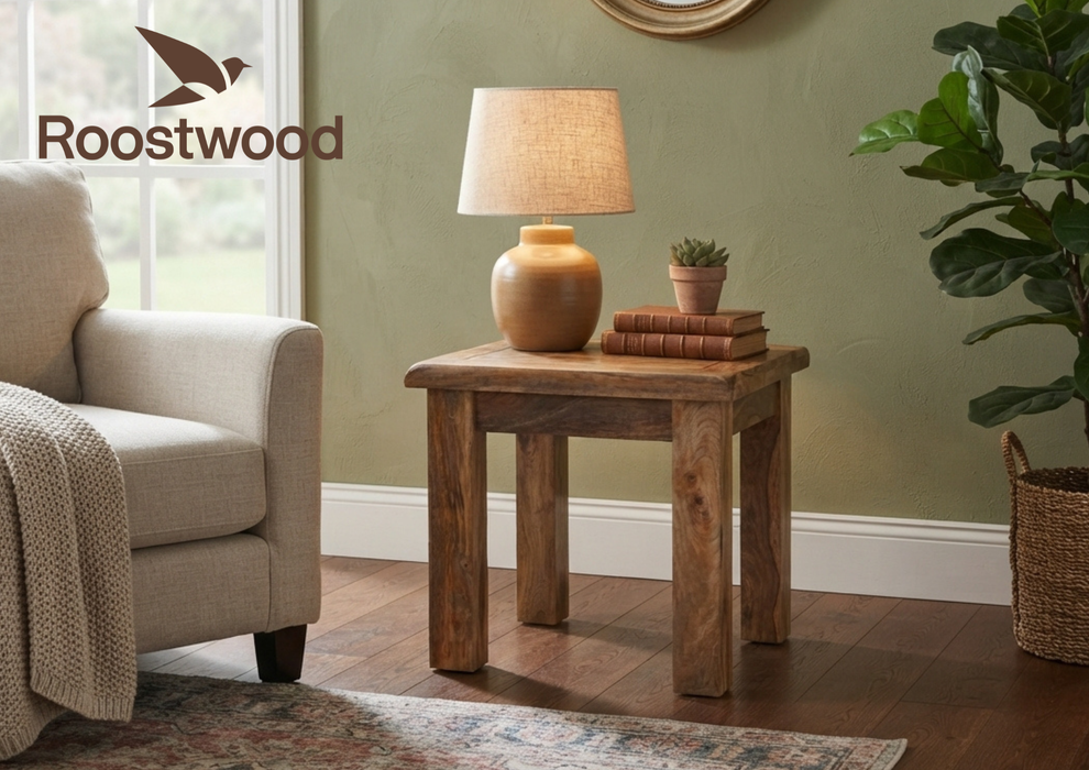 Roostwood 'Enville' Solid Chunky Mango Wood Lamp / Side Table