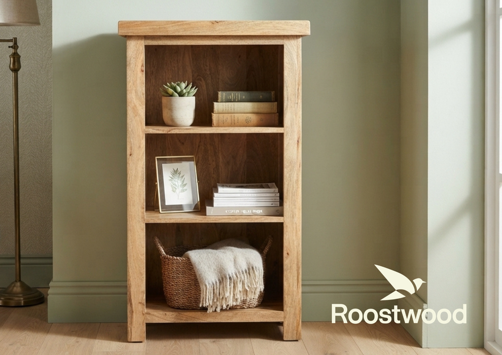 Roostwood 'Enville' Solid Chunky Mango Wood Small Bookcase / DVD Rack