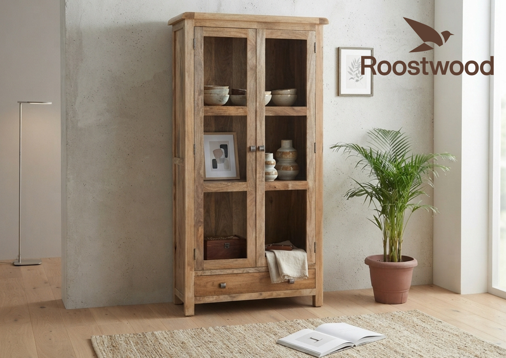 Roostwood 'Enville' Solid Chunky Mango Wood Glazed Display Cabinet